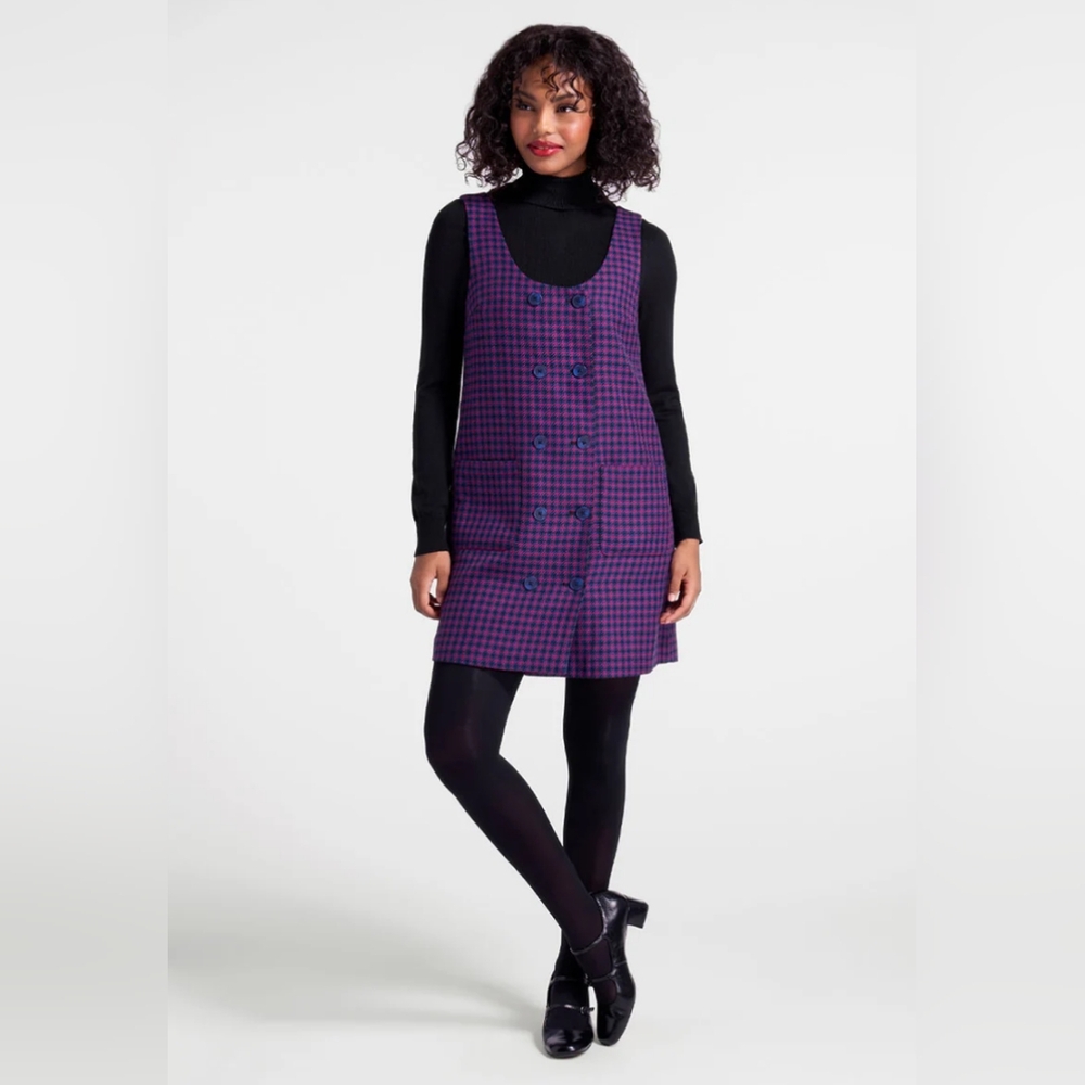 NWT Modcloth Houndstooth Double-breasted Pinafore Dress